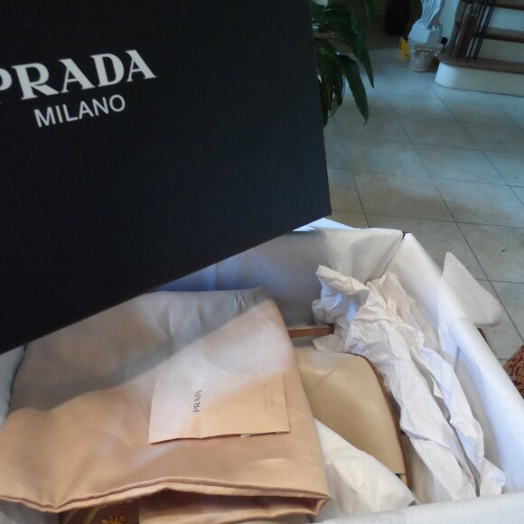 Prada Nude Lamb Leather Peep Toe Ankle Boots Size 37B - Picture 2 of 16